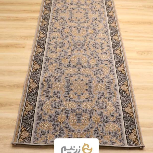 فرش کناره کاشان 700 شانه طرح افشان فروغ رنگ‌ نقره‌ای