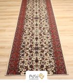 فرش کناره کاشان 700 شانه طرح افشان گلریز رنگ‌ کرم