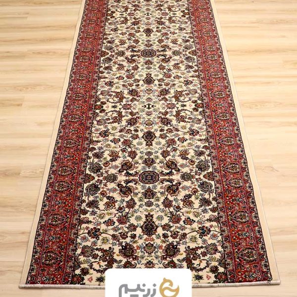 فرش کناره کاشان 700 شانه طرح افشان گلریز رنگ‌ کرم
