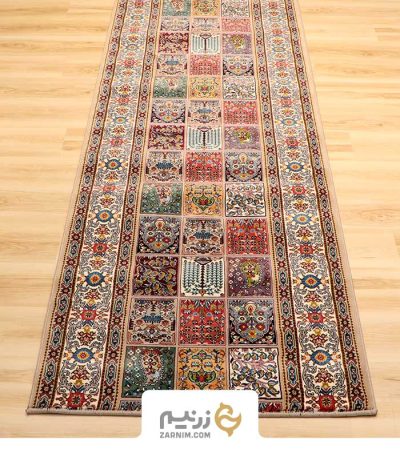 فرش کناره هیوا طرح خشتی رنگ فیلی