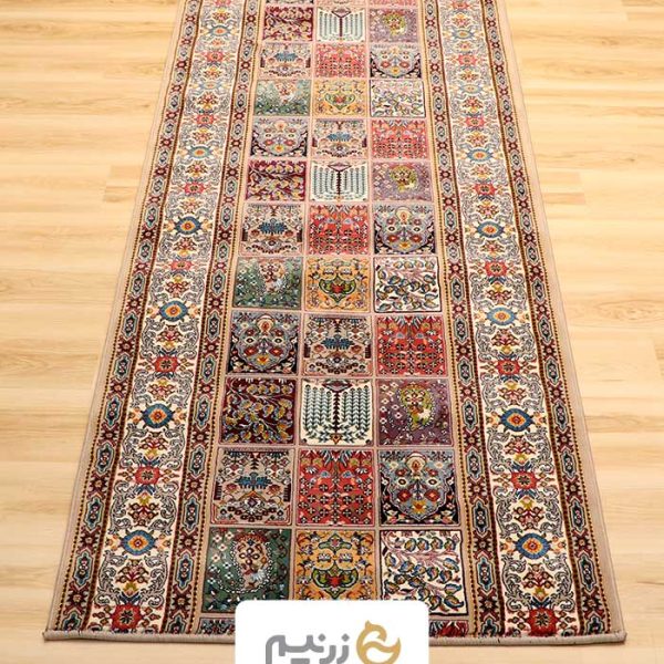 فرش کناره هیوا طرح خشتی رنگ فیلی