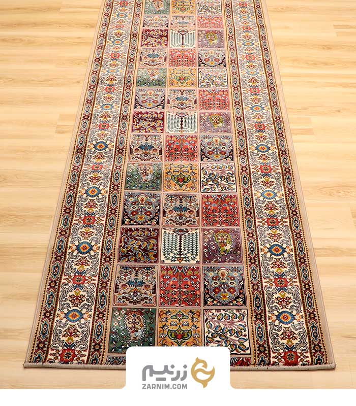 فرش کناره هیوا طرح خشتی رنگ فیلی