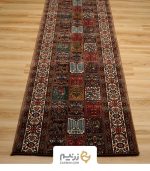 فرش کناره هیوا طرح خشتی رنگ گردوئی