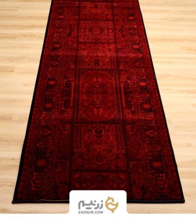 فرش کناره هیوا طرح خشتی رجال رنگ لاکی