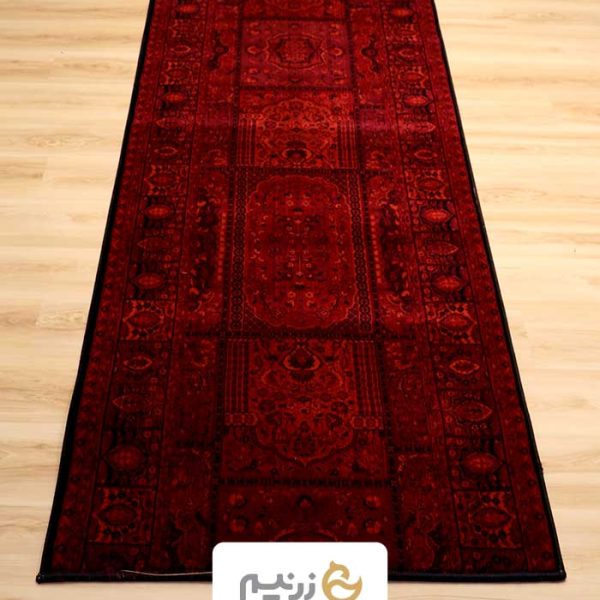 فرش کناره هیوا طرح خشتی رجال رنگ لاکی