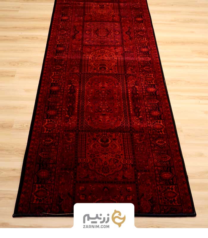 فرش کناره هیوا طرح خشتی رجال رنگ لاکی