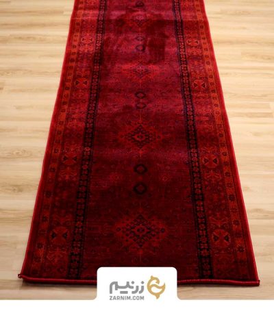 فرش کناره هیوا طرح خورشید رنگ لاکی