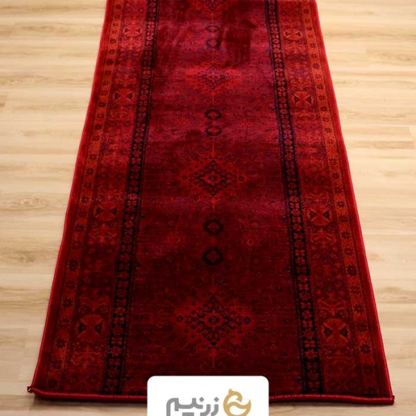 فرش کناره هیوا طرح خورشید رنگ لاکی