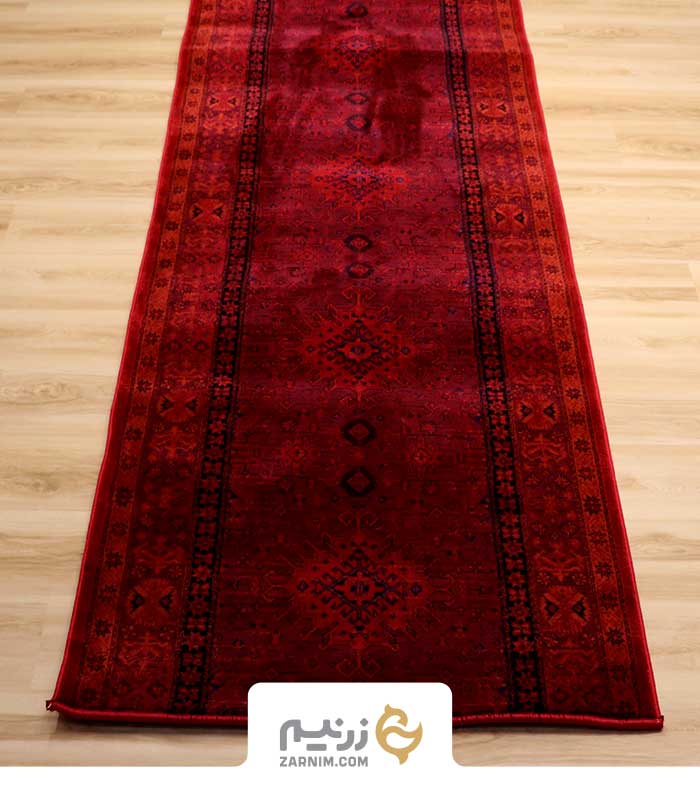 فرش کناره هیوا طرح خورشید رنگ لاکی