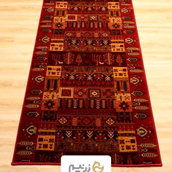 فرش کناره هیوا طرح درختی رنگ لاکی