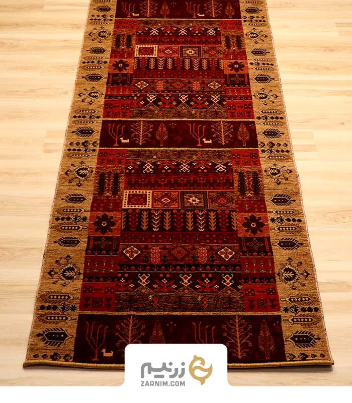 فرش کناره هیوا طرح درختی رنگ بژ