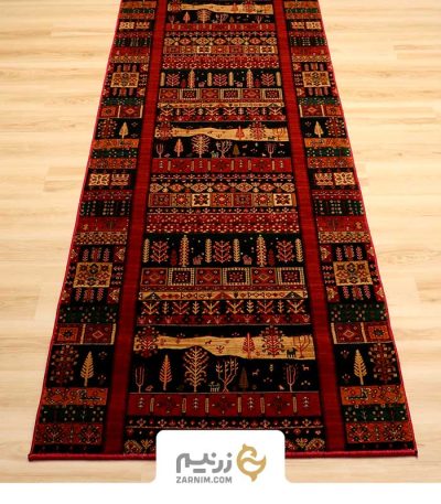فرش کناره کلکسیون بلوچ هیوا طرح سبز رنگ‌ لاکی