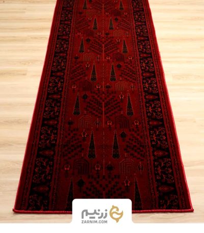 فرش کناره هیوا طرح کاج رنگ لاکی