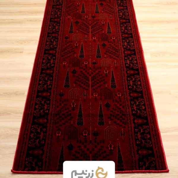 فرش کناره هیوا طرح کاج رنگ لاکی