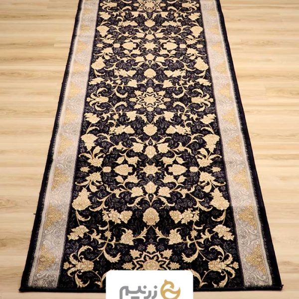 فرش کناره کاشان 700 شانه طرح افشان نگار رنگ‌ سرمه‌ای