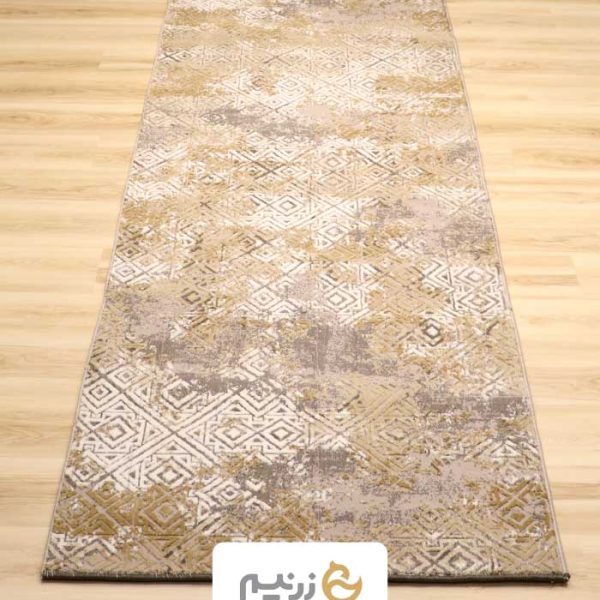 فرش کناره کاشان طرح وینتیج لوزی زمینه طوسی