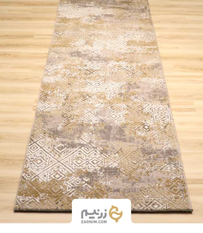 فرش کناره کاشان طرح وینتیج لوزی زمینه طوسی