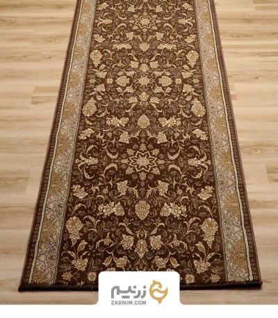 فرش کناره کاشان طرح افشان نگار رنگ‌ گردوئی