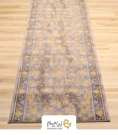 فرش کناره کاشان طرح افشان نگار رنگ‌ نقره‌ای