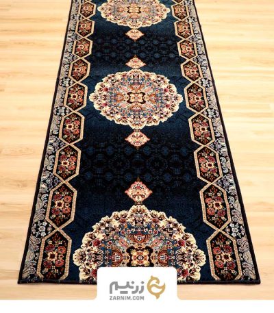 فرش کناره هیوا طرح هالیدی رنگ‌ سرمه‌ای