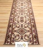 فرش کناره کاشان 700 شانه طرح شاهان برجسته رنگ‌ صدفی