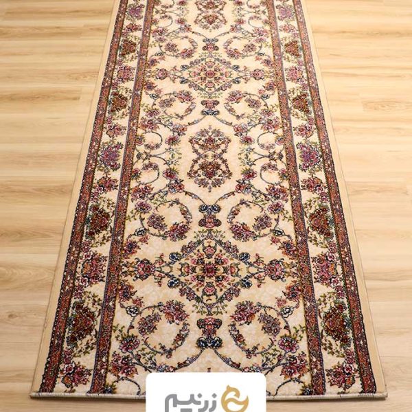 فرش کناره کاشان 700 شانه طرح شاهان برجسته رنگ‌ صدفی