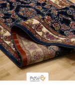 فرش کناره کاشان 700 شانه طرح شاهان برجسته رنگ‌ آبی - Image 5
