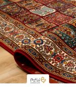 فرش کناره هیوا 700 شانه طرح خشتی رنگ‌ لاکی - Image 3
