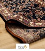 فرش کناره کاشان 700 شانه طرح شاهان برجسته رنگ‌ سرمه‌ای - Image 3