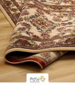 فرش کناره کاشان 700 شانه طرح شاهان برجسته رنگ‌ صدفی - Image 5