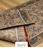 فرش کناره کاشان 700 شانه طرح افشان فروغ رنگ‌ نقره‌ای - Image 3