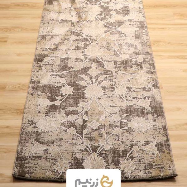 فرش کناره کاشان 500 شانه طرح افشان کد 610 رنگ‌ طوسی