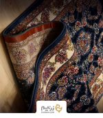 فرش کناره کاشان طرح شاهان برجسته رنگ‌ آبی
