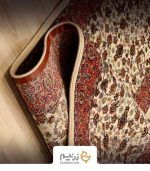 فرش کناره کاشان 700 شانه طرح افشان گلریز رنگ‌ کرم