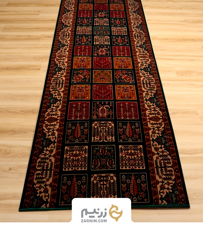 فرش کناره هیوا 700 شانه طرح خشتی سبز